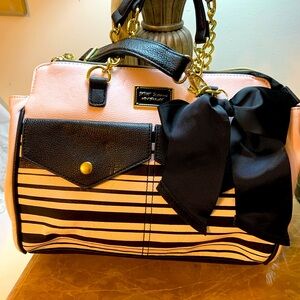 Betsey Johnson Pink and Black Striped satchel Bag